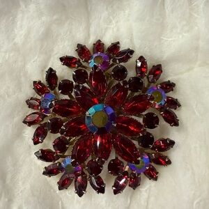 Vintage Red Rhinestone Brooch